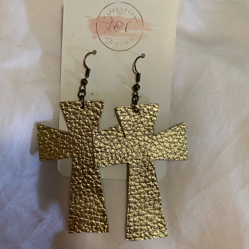 Cross leather earrings